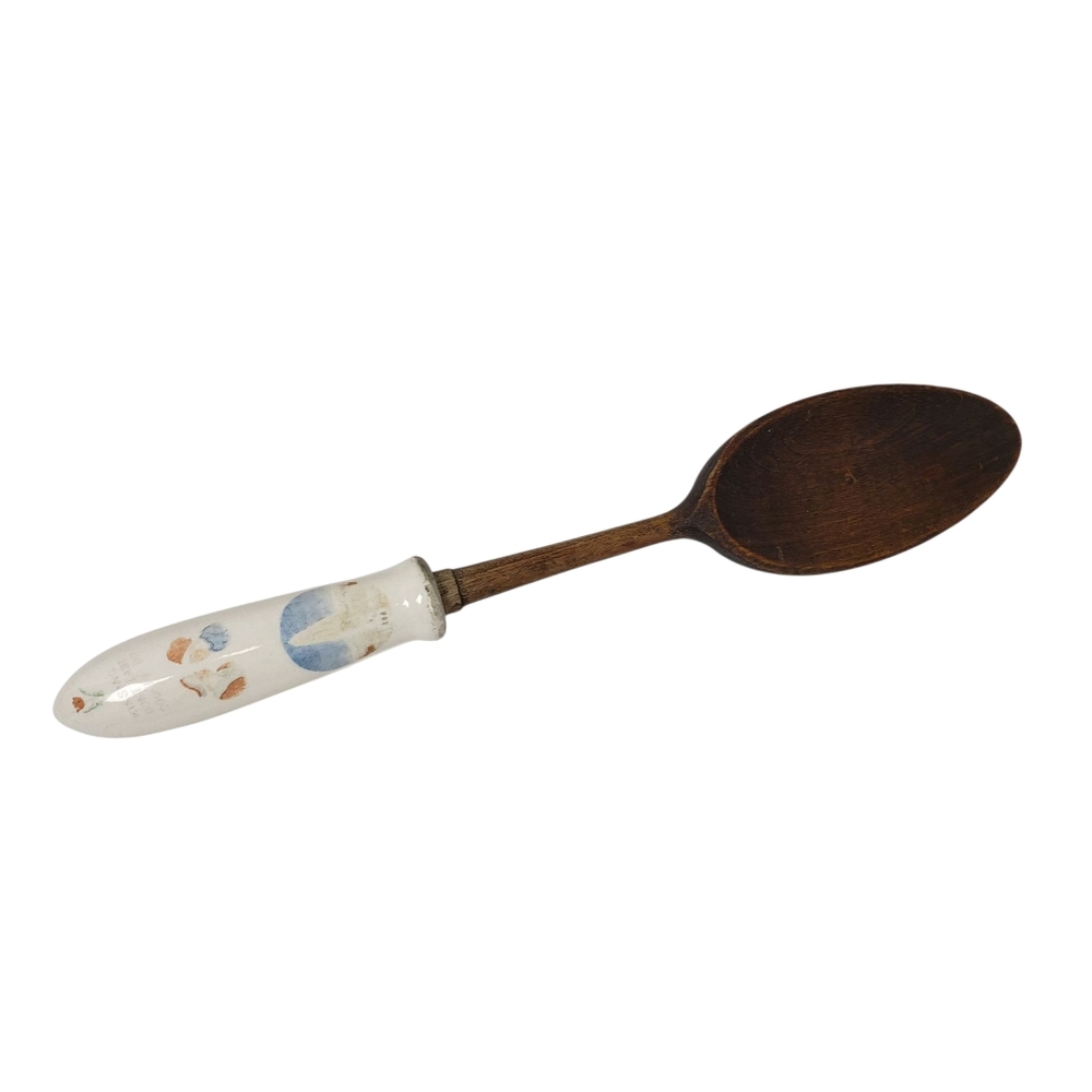 Vintage Ceramic Handled Wooden‎ Spoon Blue Onion Pattern